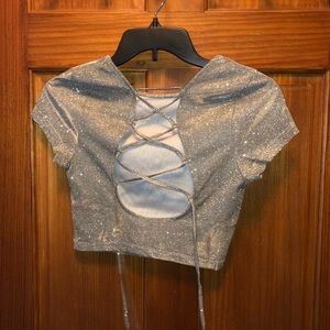 sliver crop top with tie up back fashion nova